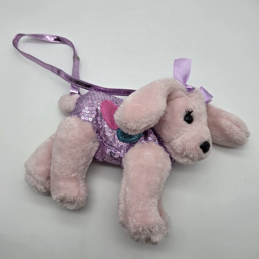 Poochie & Co Pink Poodle Plush Purse Purple Sequin Girls Shoulder Bag 10”